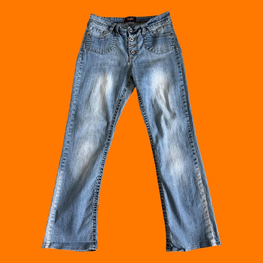 00's vintage denim sandblast stretchy bodycon y2k mcbling jeans Size 10 Angels